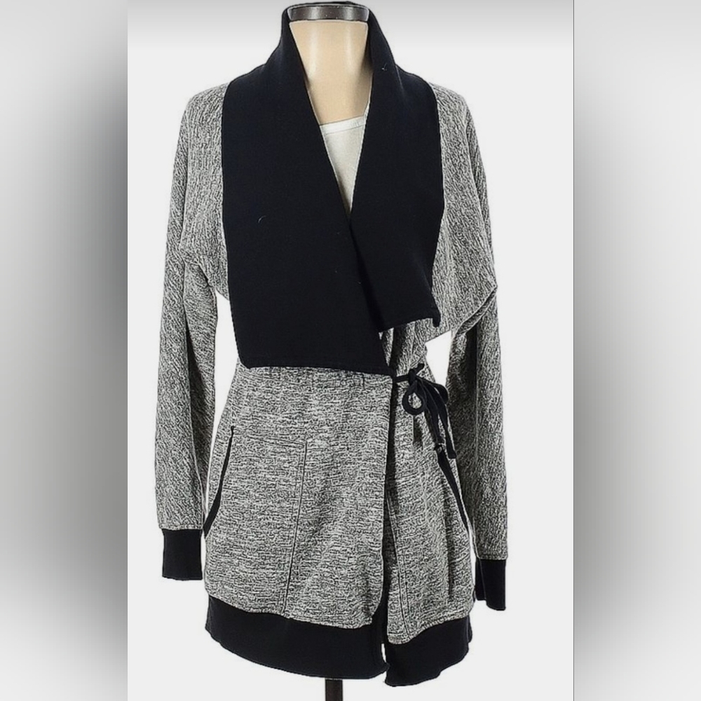 Andrew Marc gray and black long sweater jacket - Picture 7 of 7